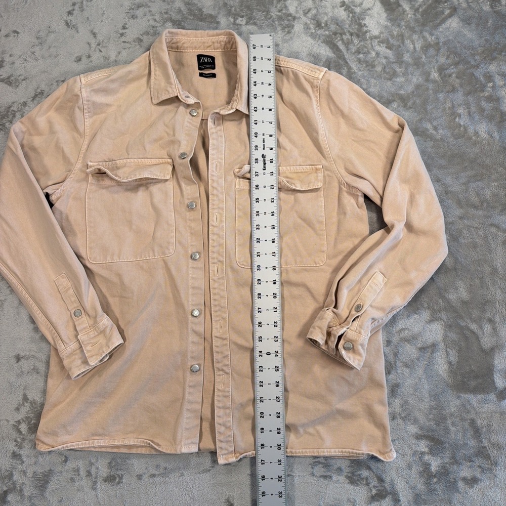Zara Oversized Denim Over Shirt Tan/Biege Size Medium - Picture 5 of 8
